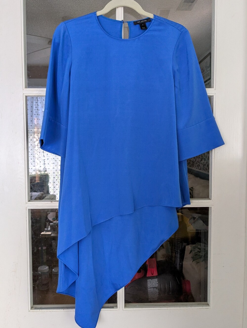 St John Silk Asymmetrical Hem Tunic Top Blue Size P Xs